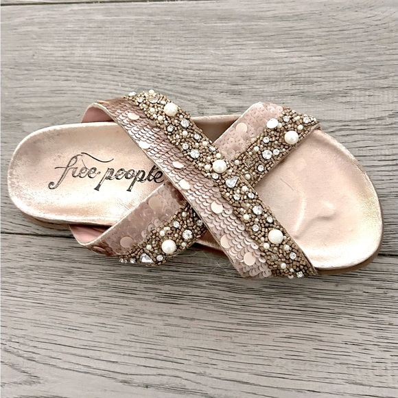 Fun, Elegant Rose Gold Embellished Sandals By Free People - Picture 4 of 4